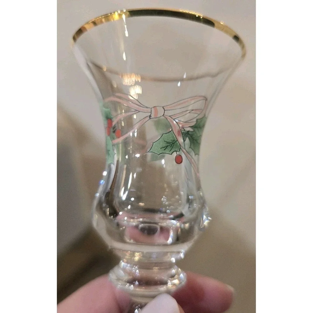 VTG Set 2 MIKASA Christmas Holly Ribbon Single Light Candlesticks‎ Cottagecore